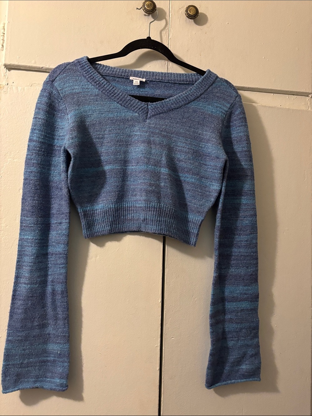 Garage Blue Variegated V-Neck Cropped Sweater